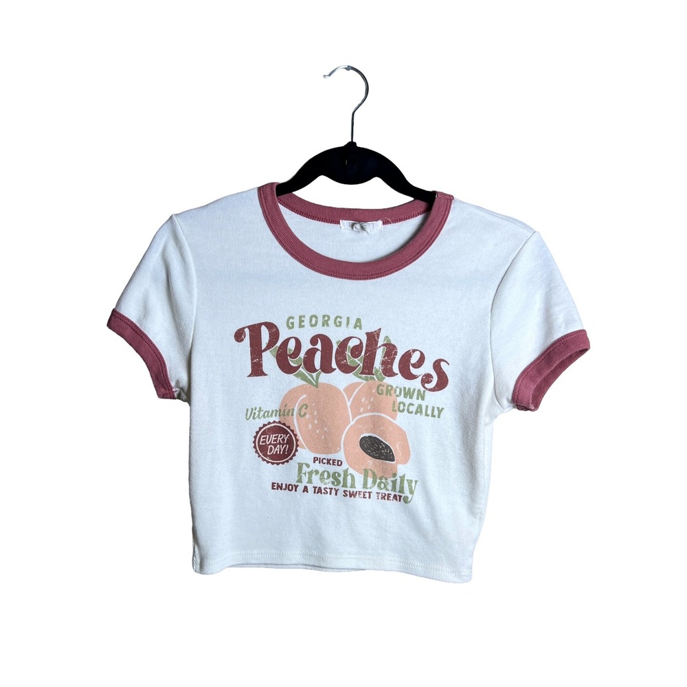 Full Tilt Georgia Peaches Graphic Ringer Baby Tee White Large